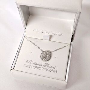 Platinum Plated Over Sterling Silver Cubic Zirconia Studded Pendant Necklace NWT